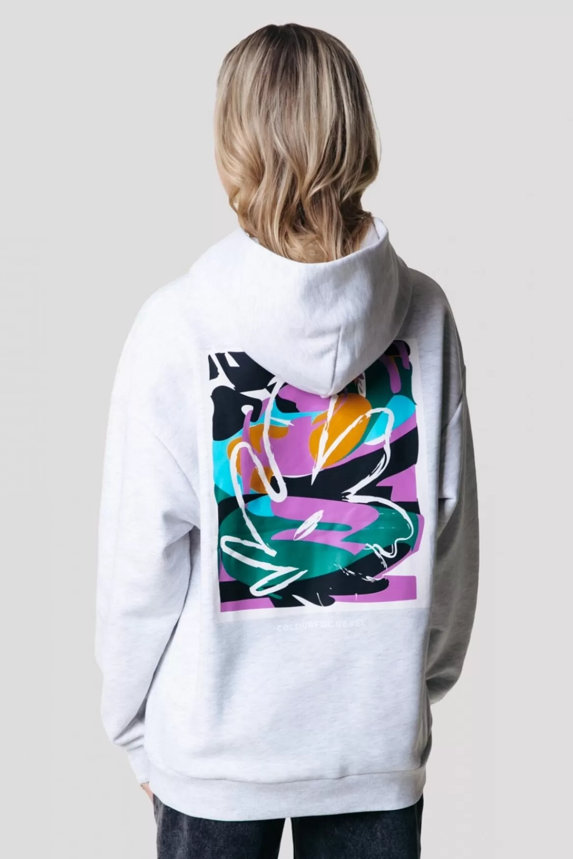 Colourful Rebel Abstract Flower Hoodie | Light grey melange