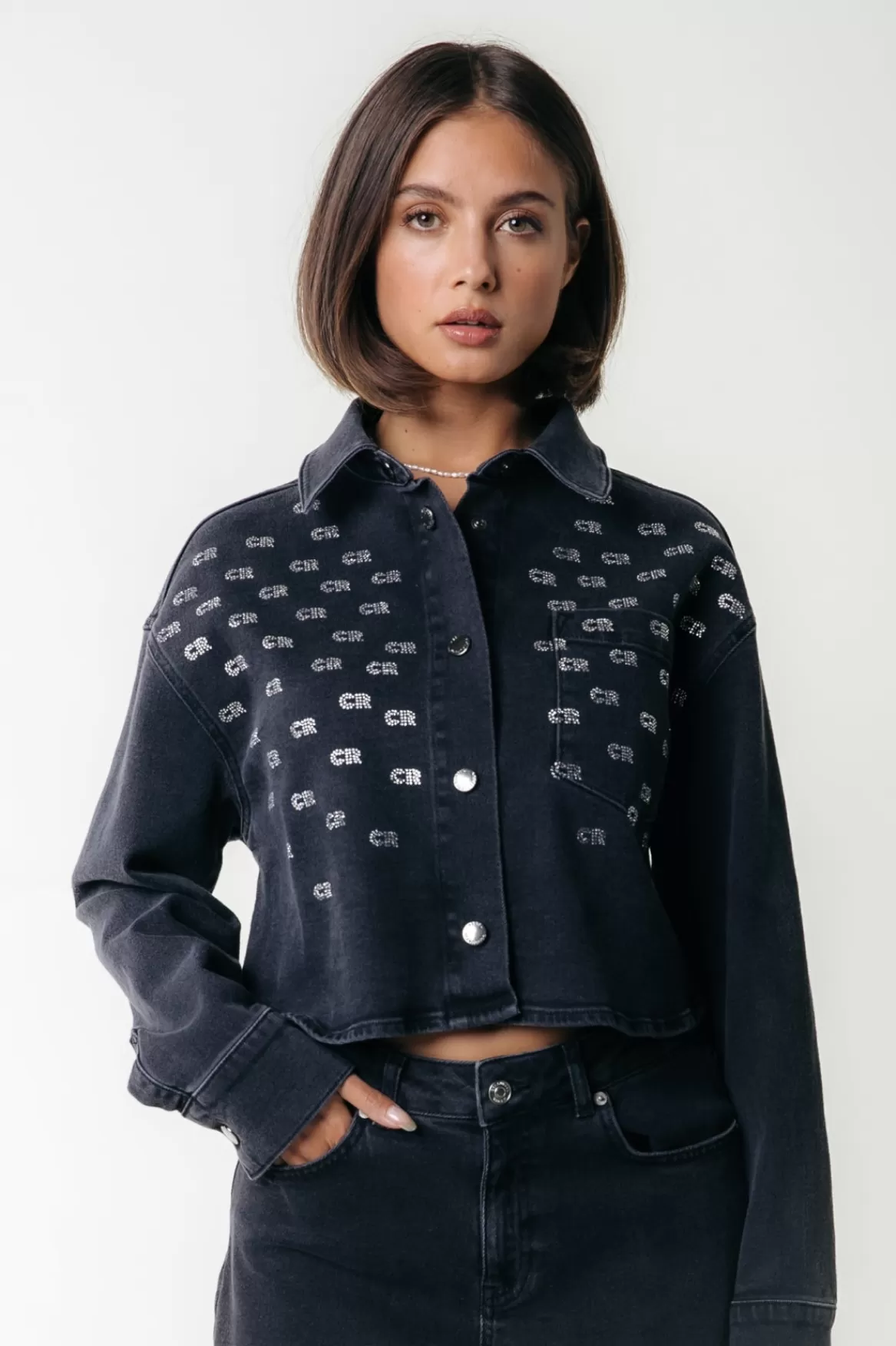 Colourful Rebel Billie Denim Blouse | Dark grey denim
