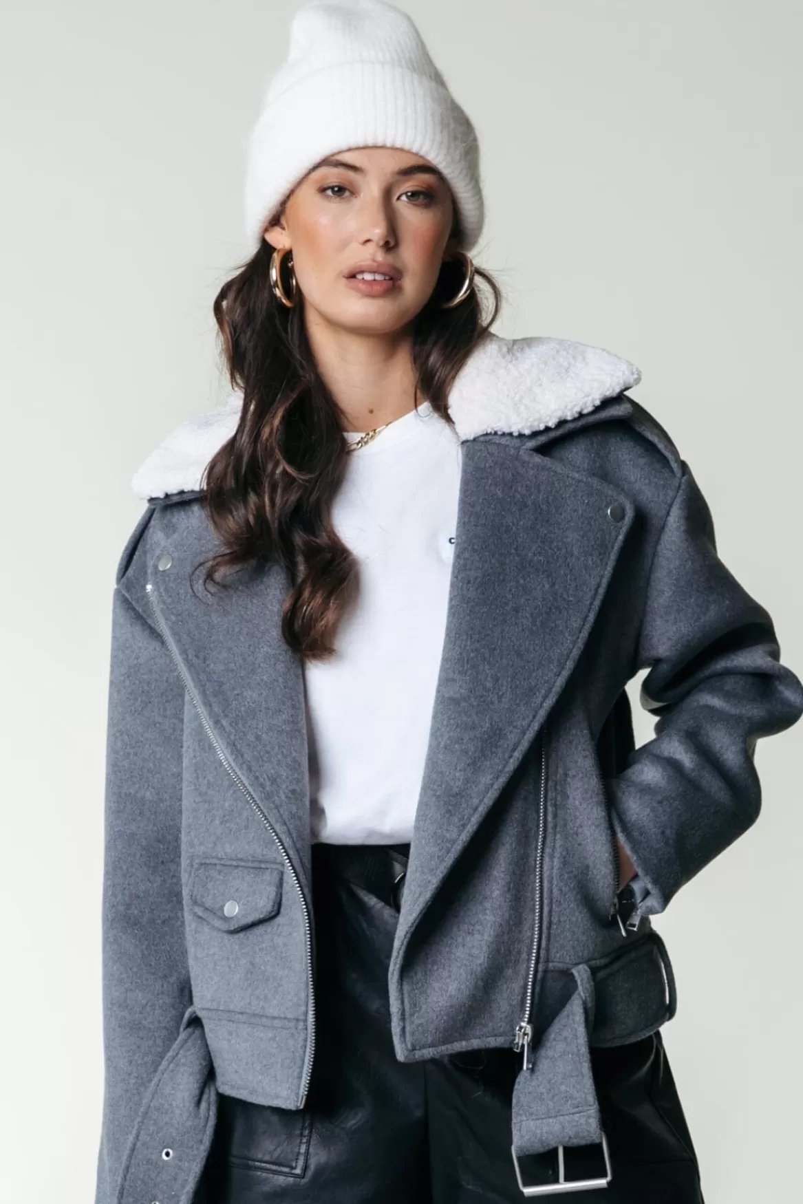 Colourful Rebel Elea Wool Biker Jacket | Medium grey melange