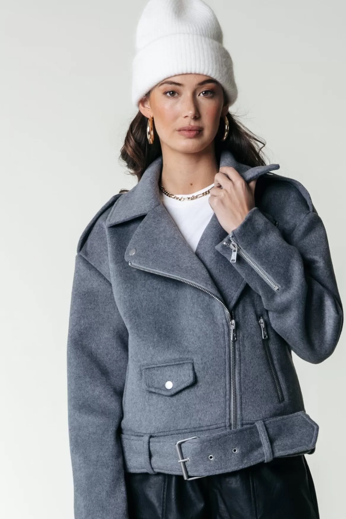 Colourful Rebel Elea Wool Biker Jacket | Medium grey melange
