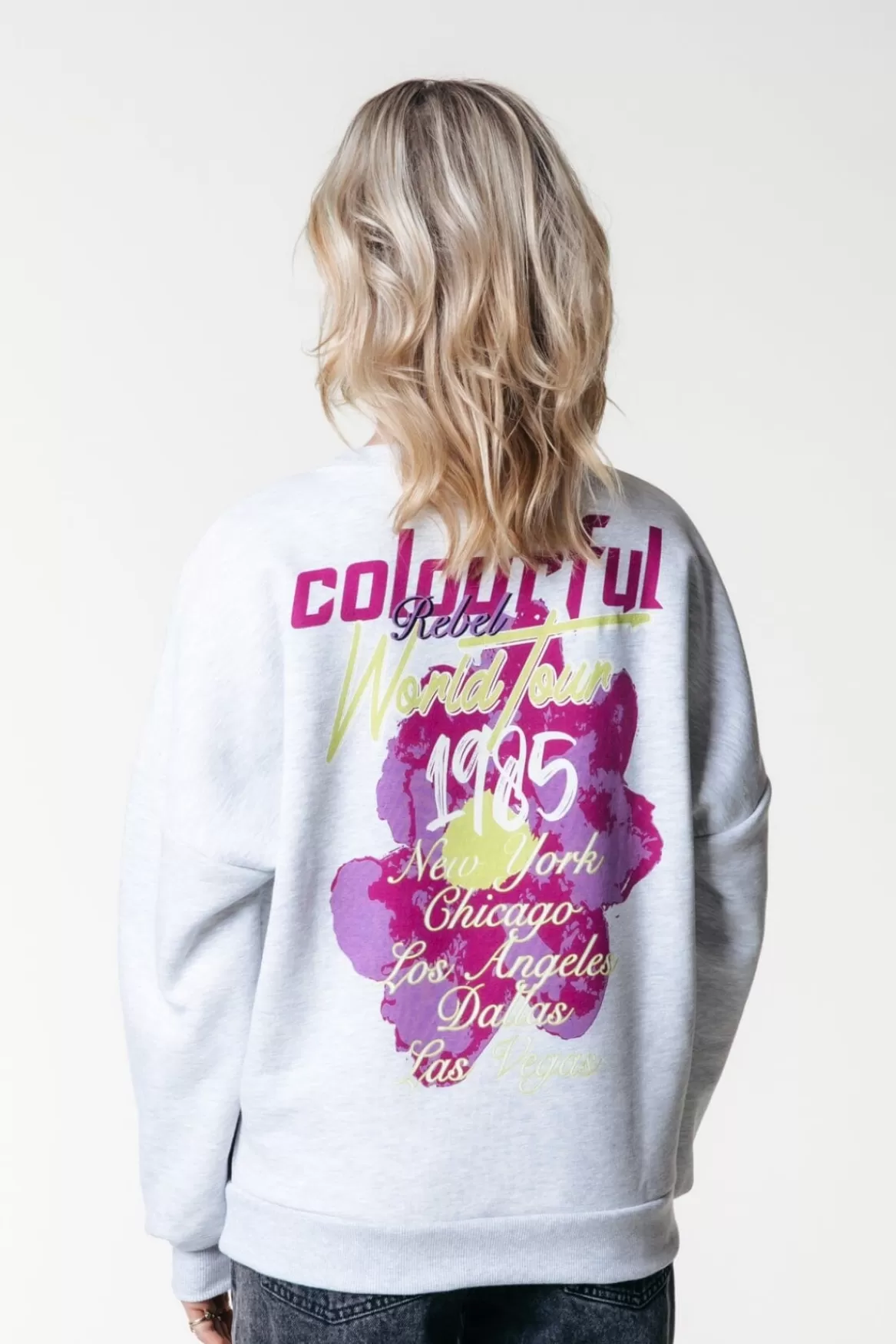 Colourful Rebel Flower World Tour Sweat | Light grey melange