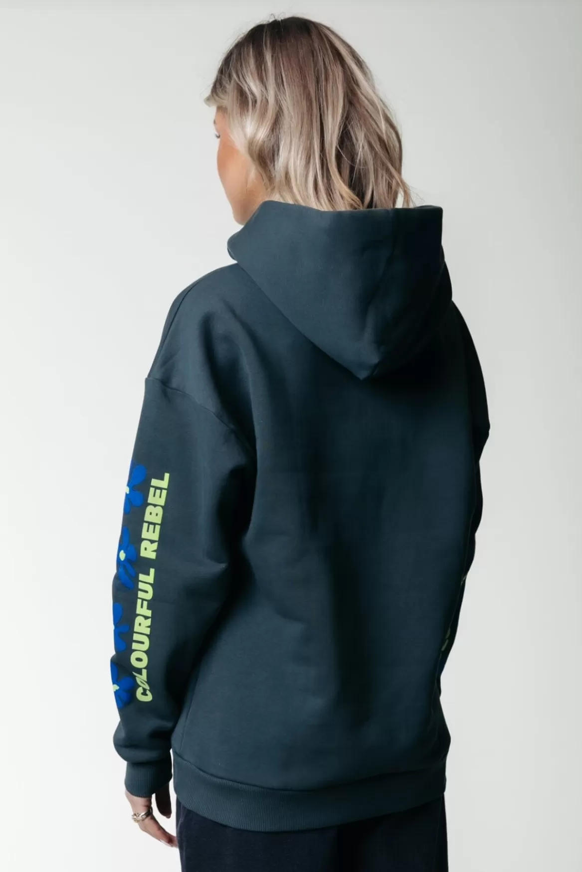 Colourful Rebel Flowers Sleeve Logo Hoodie | Green gables