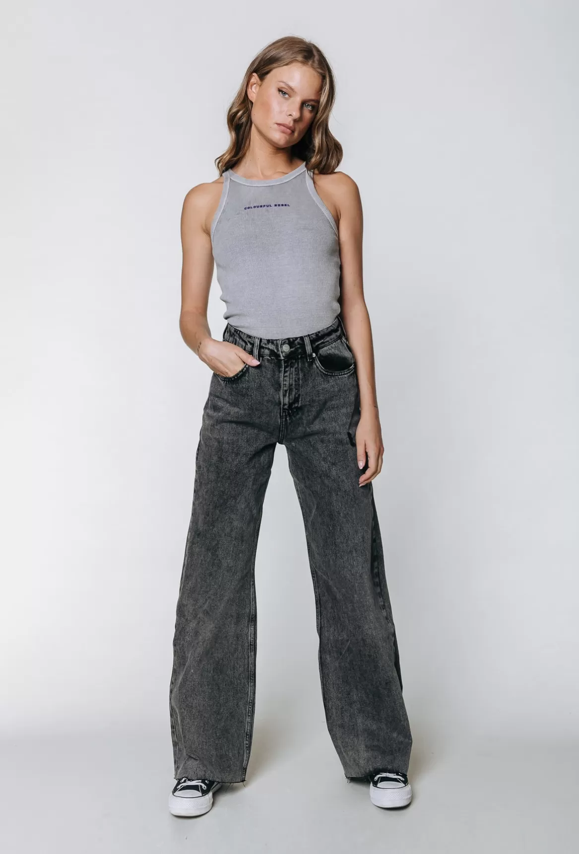 Colourful Rebel Gaias High Rise Denim | Dark grey denim