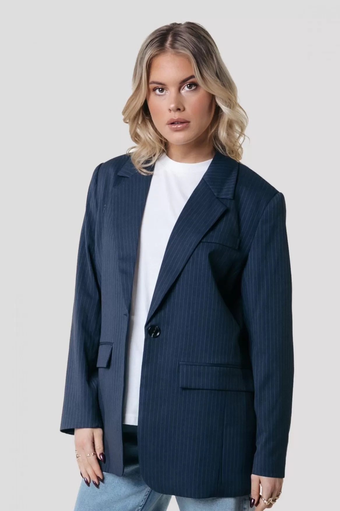 Colourful Rebel Gemma Pinstripe Blazer | Dark blue