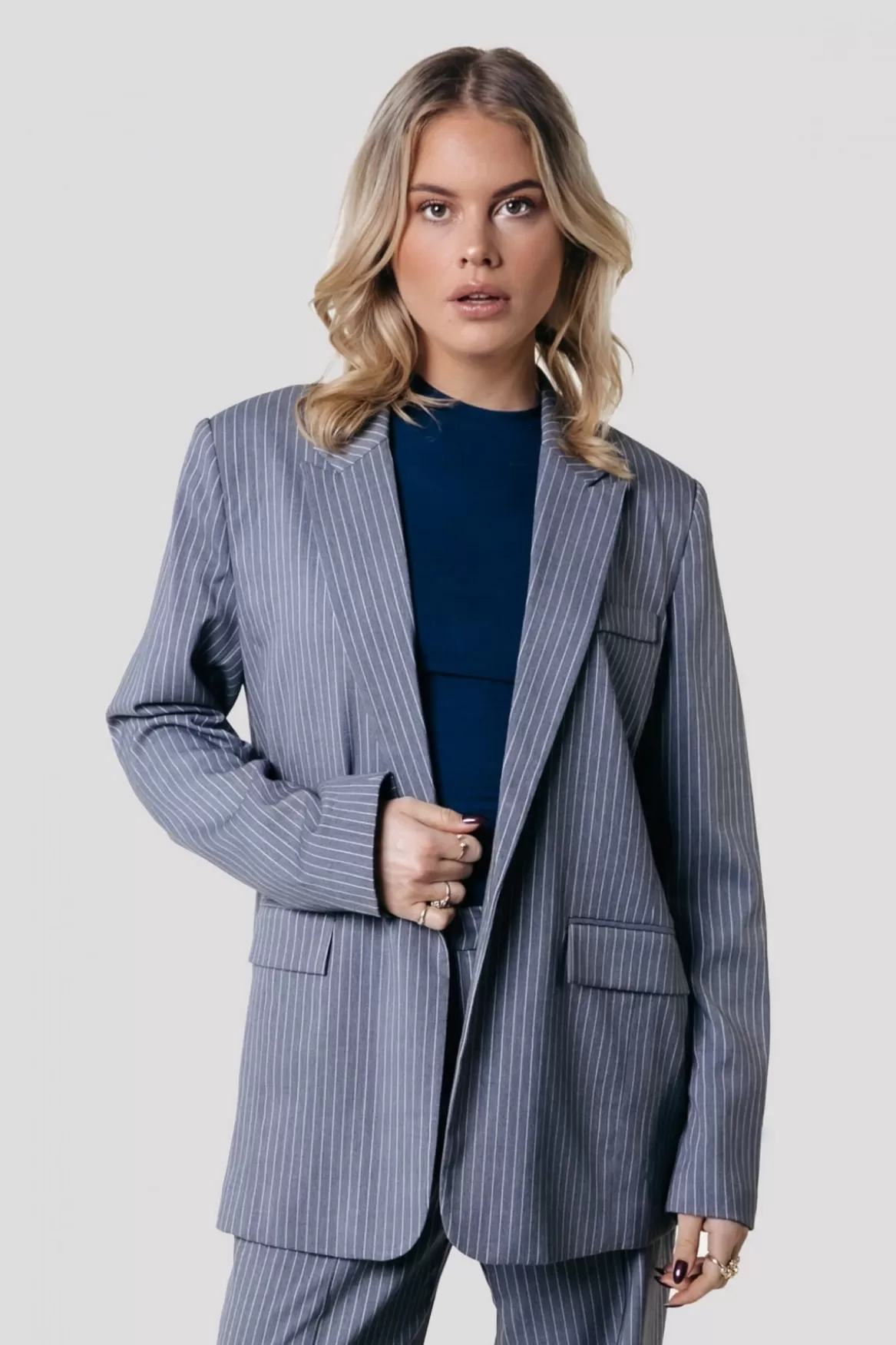 Colourful Rebel Gemma Pinstripe Blazer | Dark grey