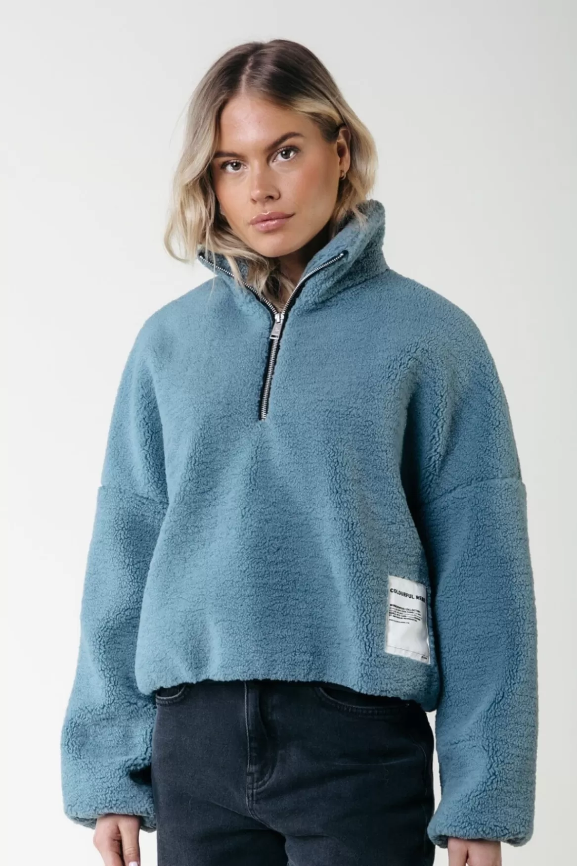 Colourful Rebel Jills Teddy Zip Sweat | Mineral blue