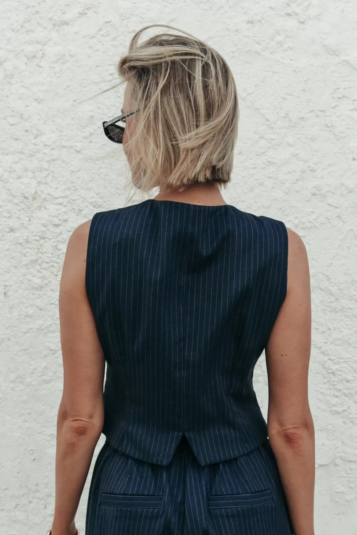 Colourful Rebel Loiza Pinstripe Gilet | Dark blue