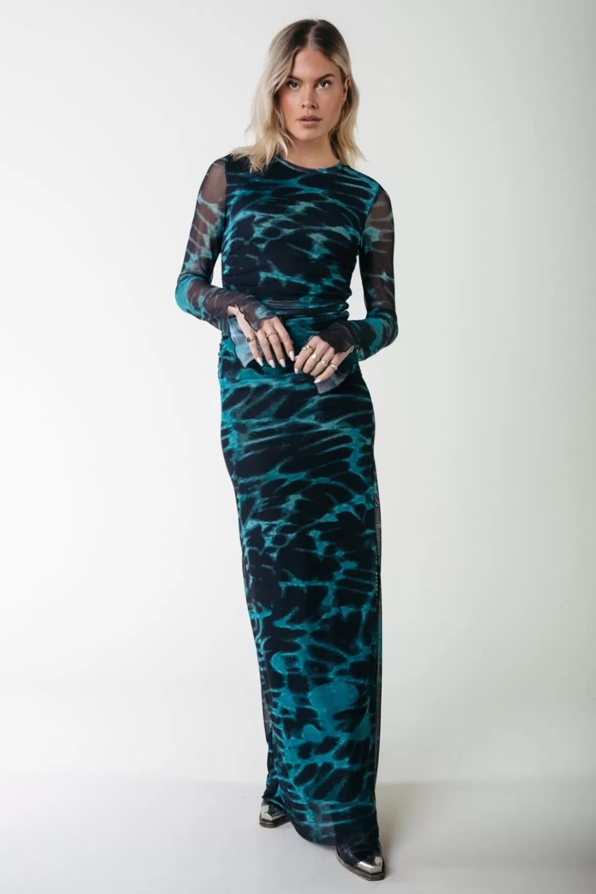 Colourful Rebel Maude Animal Mesh Dress | Storm green