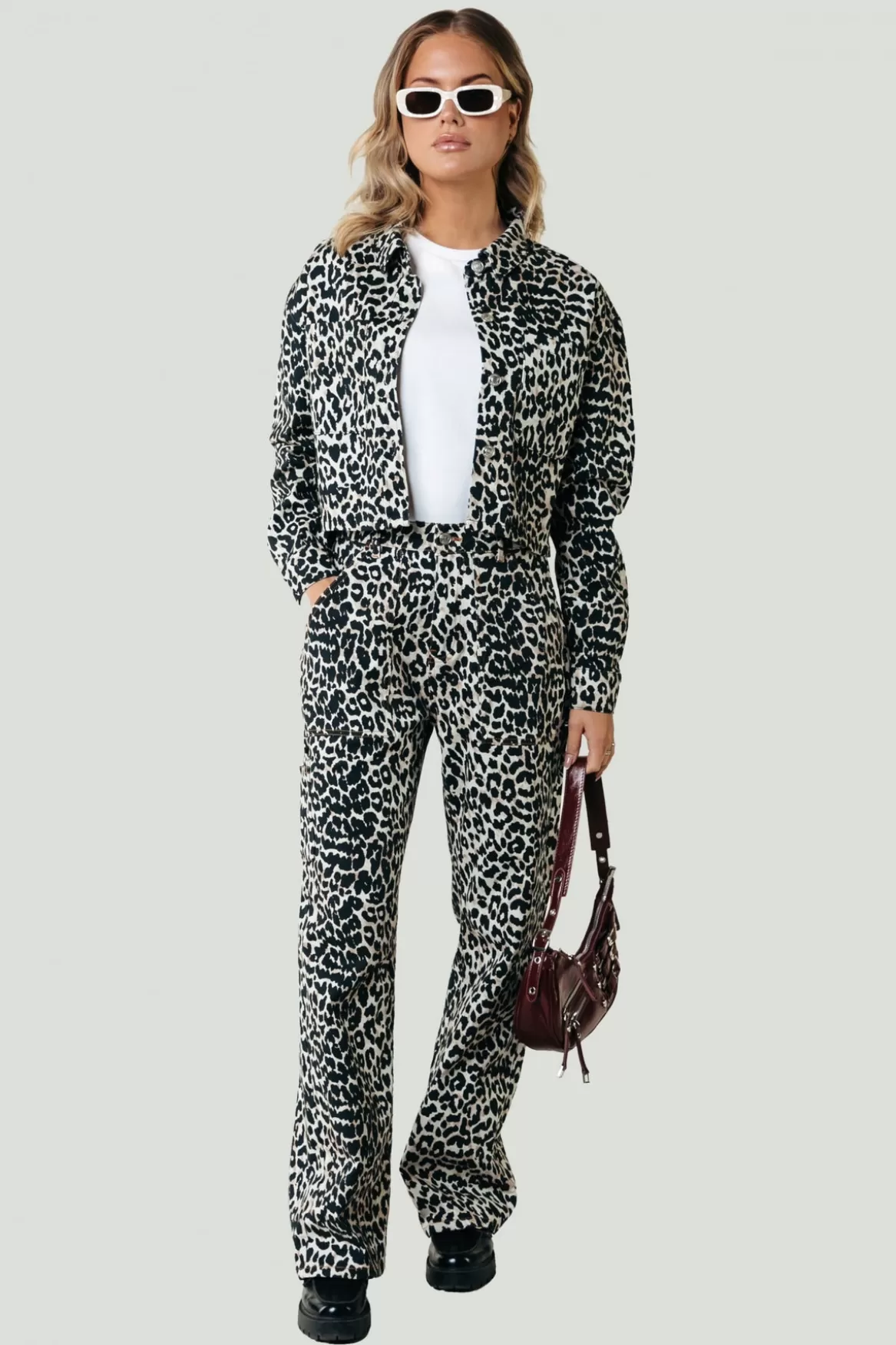 Colourful Rebel Olle Leopard Cropped Denim Blouse |
