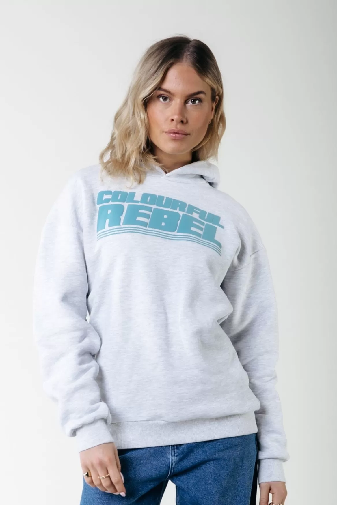 Colourful Rebel Puff Logo Hoodie | Light grey melange