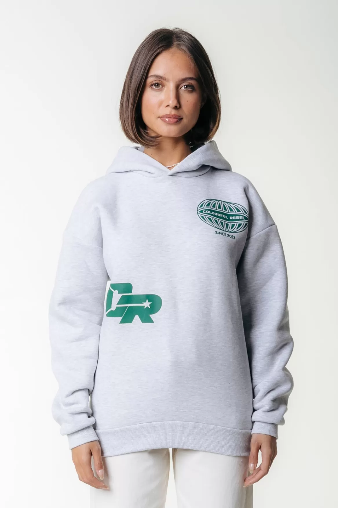 Colourful Rebel Racer Logo Hoodie | Light grey melange