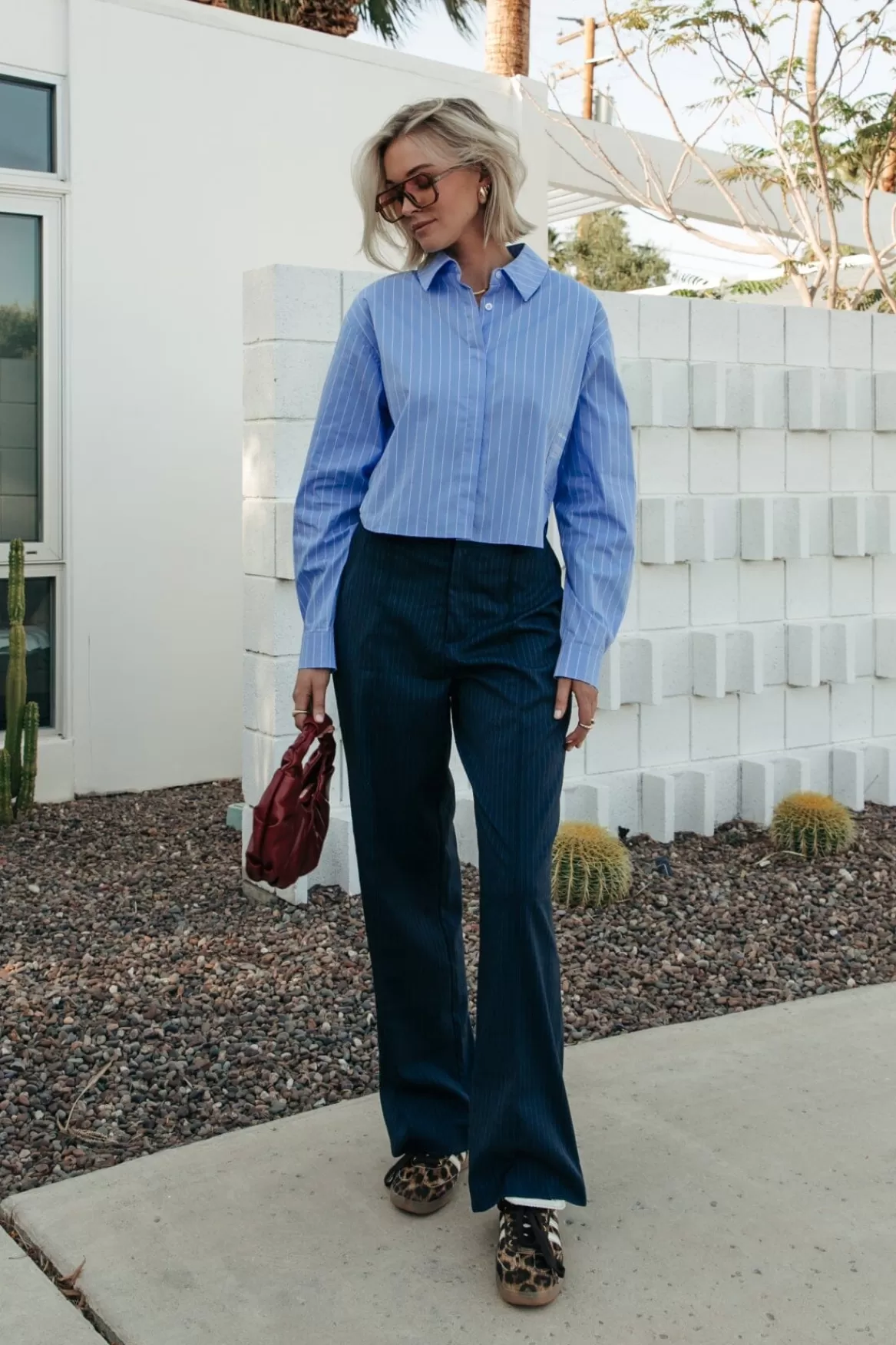 Colourful Rebel Rus Pinstripe Straight Pants | Dark blue