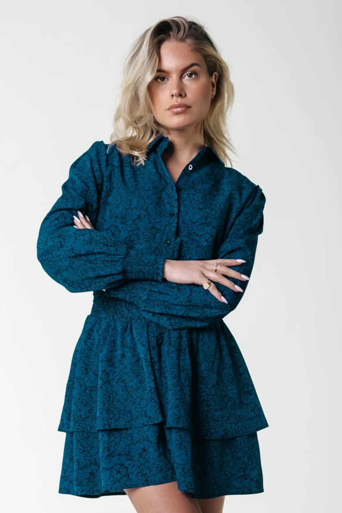Colourful Rebel Sacha Floral Ruffle Dress | Deep Teal