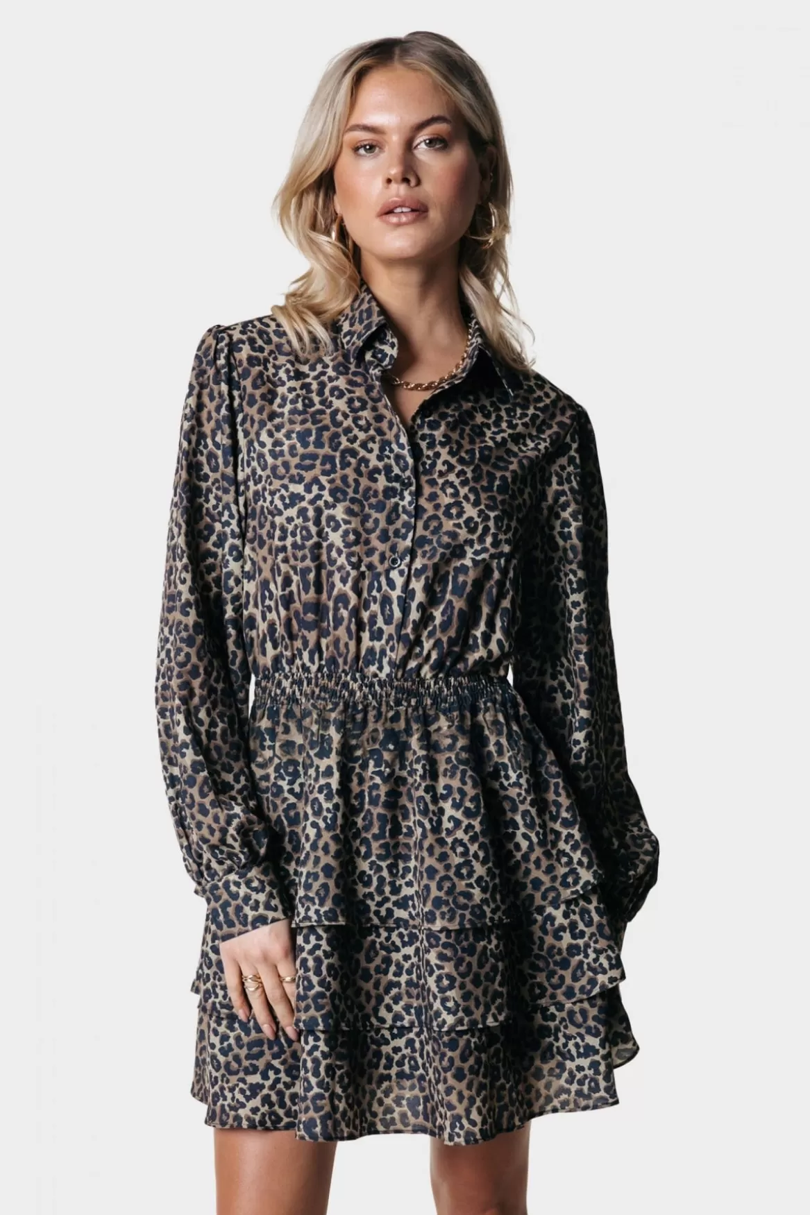 Colourful Rebel Sacha Leopard Ruffle Dress | Warm Brown