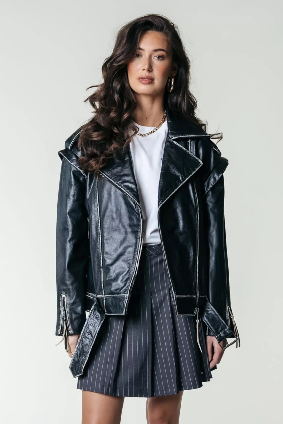 Colourful Rebel Sage Leather Biker Jacket |