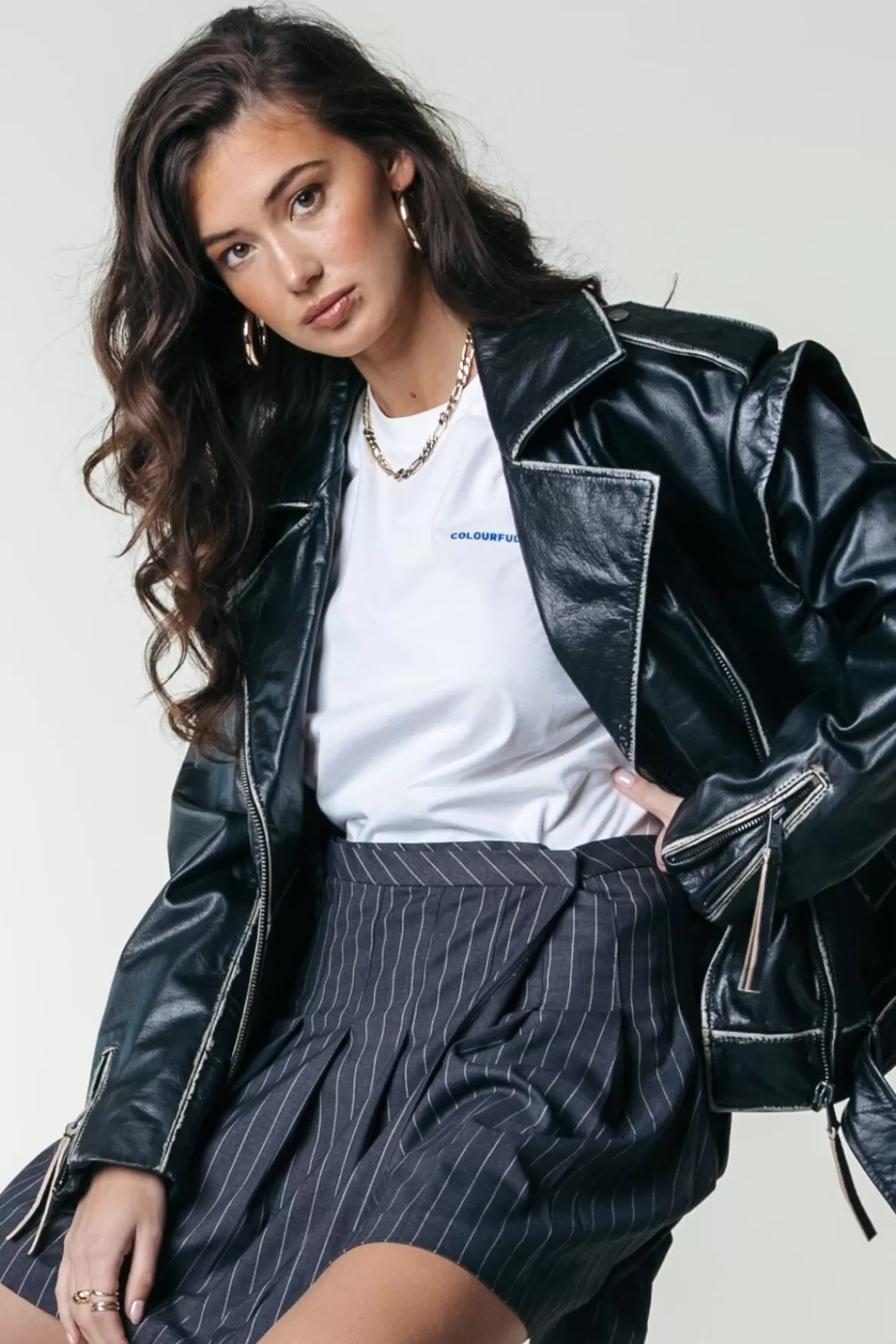 Colourful Rebel Sage Leather Biker Jacket |
