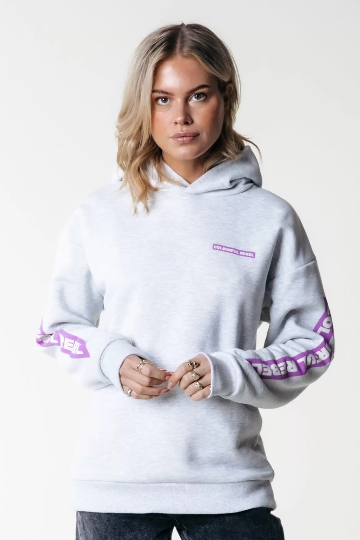 Colourful Rebel Sleeve Logo Hoodie | Light grey melange