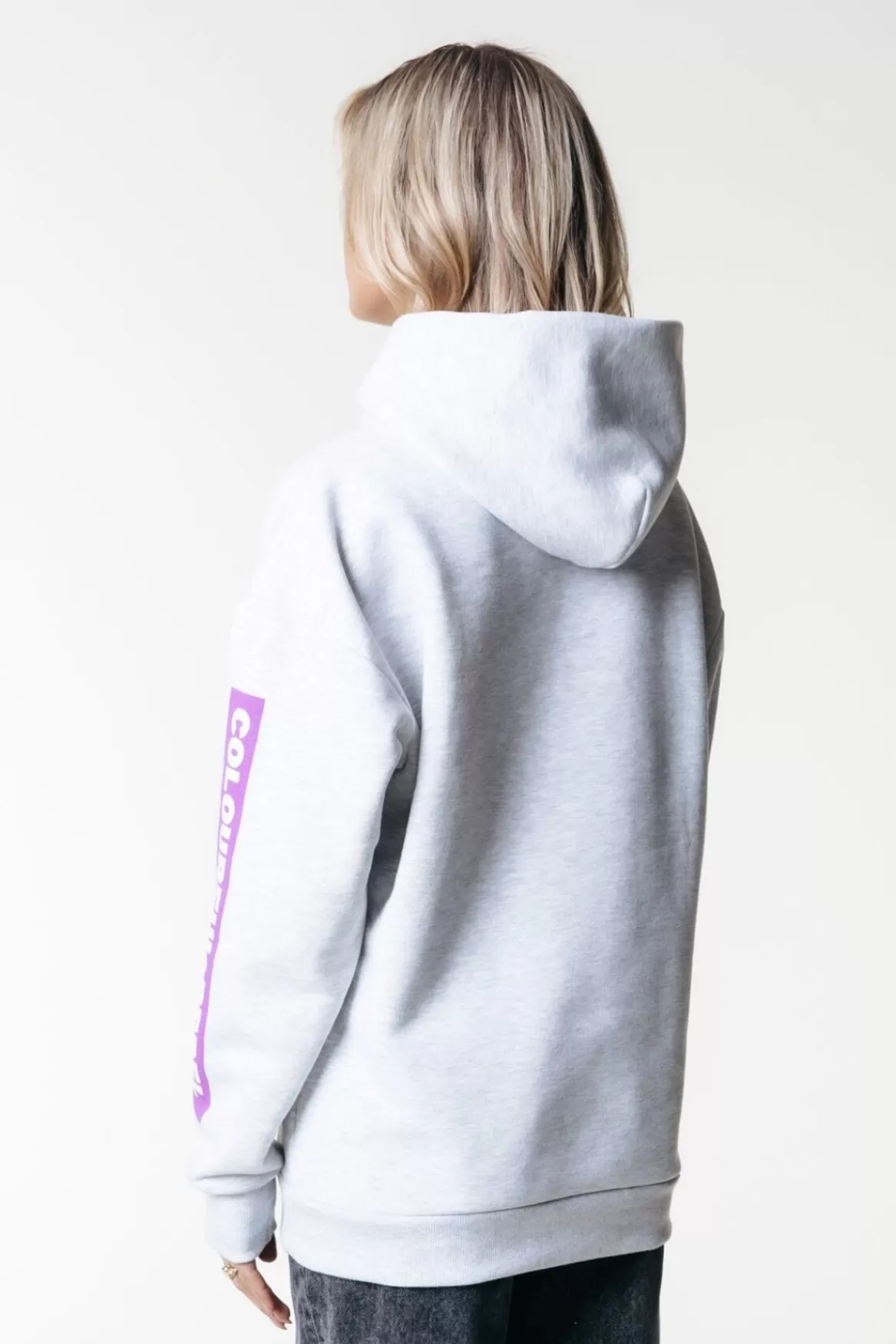 Colourful Rebel Sleeve Logo Hoodie | Light grey melange