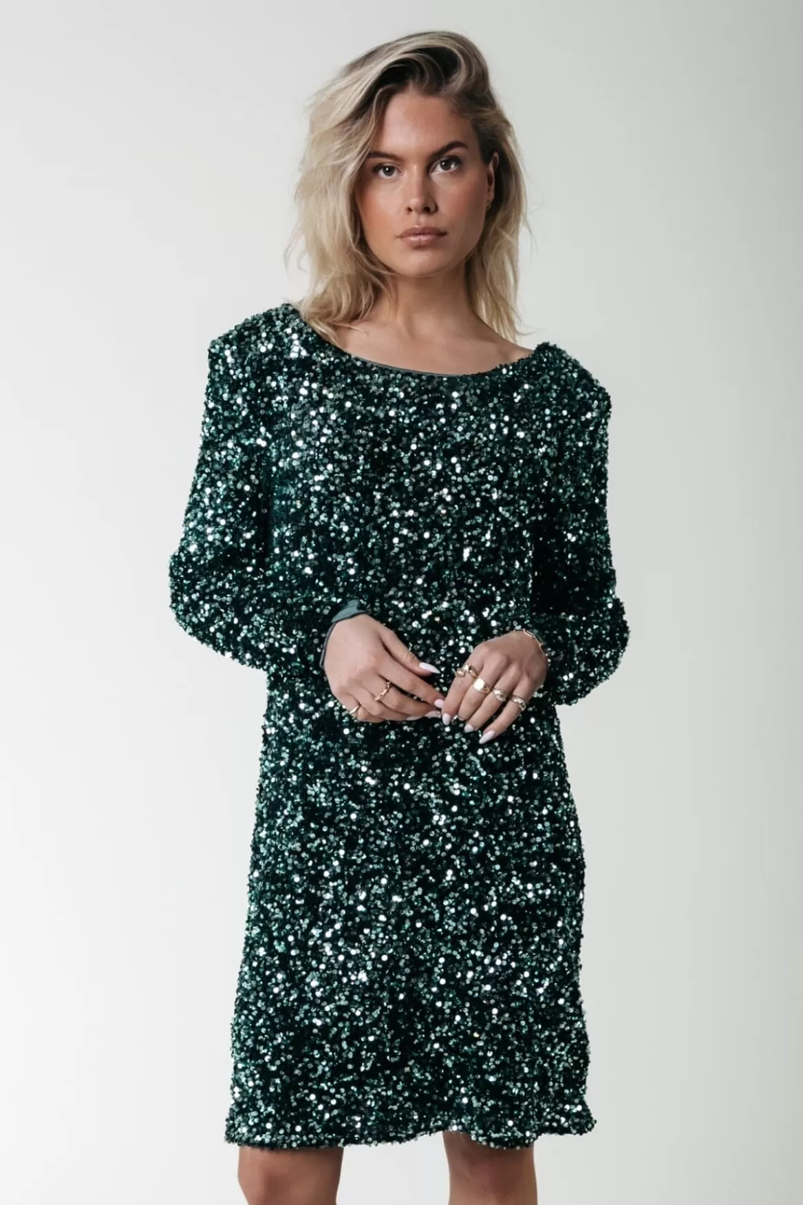 Colourful Rebel Tina Sequins Dress | Scarab green