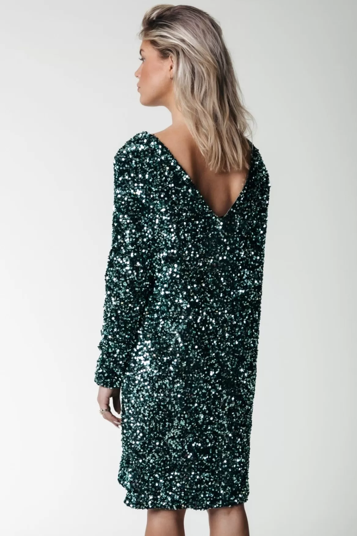 Colourful Rebel Tina Sequins Dress | Scarab green