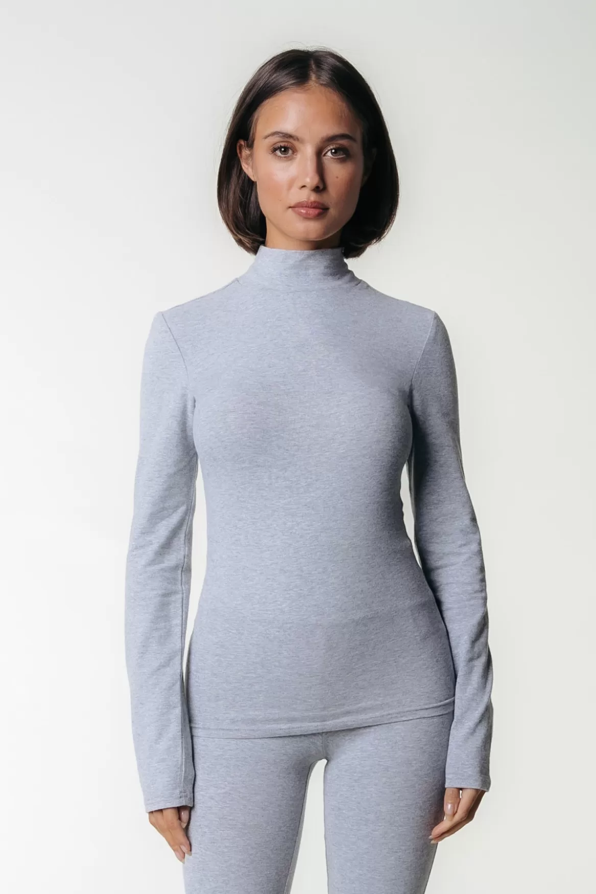 Colourful Rebel Uni Fitted Turtleneck Top | Medium grey melange