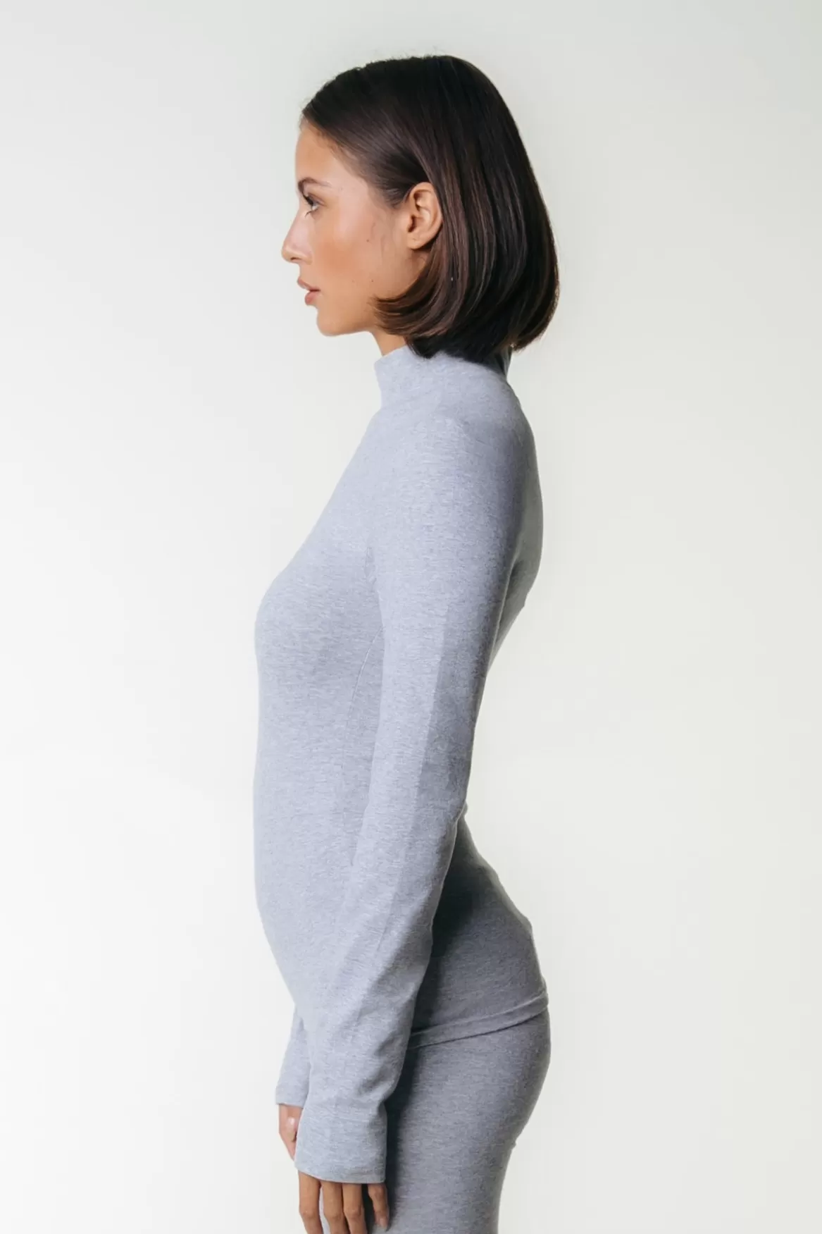 Colourful Rebel Uni Fitted Turtleneck Top | Medium grey melange